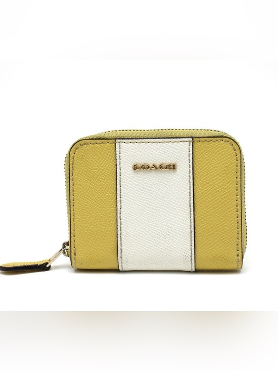 Coach Handbags - Coach Color Block Yellow White Pebble Leather Small Zip Card Holder Wallet Vtg